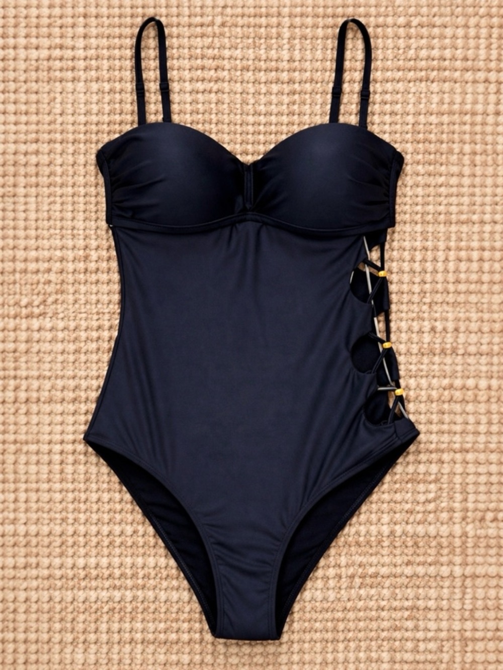 NWT SeaFancy One Piece Black Swimsuit With Side Cutouts Women’s Size Medium NEW